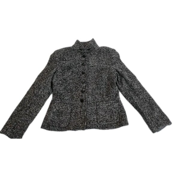 Casual Corner Beige/Black Tweed Button-Up Blazer Jacket Women Sz 8 Wool Blend - Picture 1 of 14